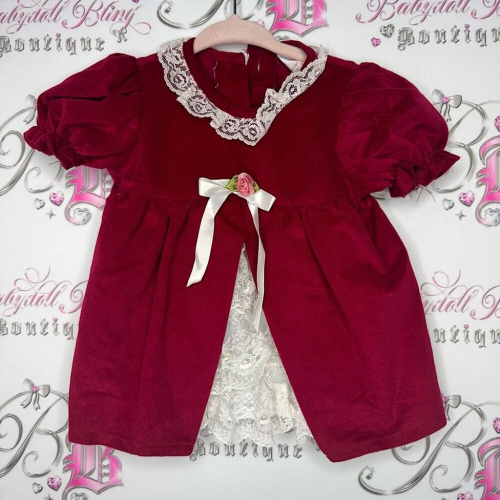 Jilly dress velvet velour style fabric rose bud ribbonn lace christmas 🎄 baby